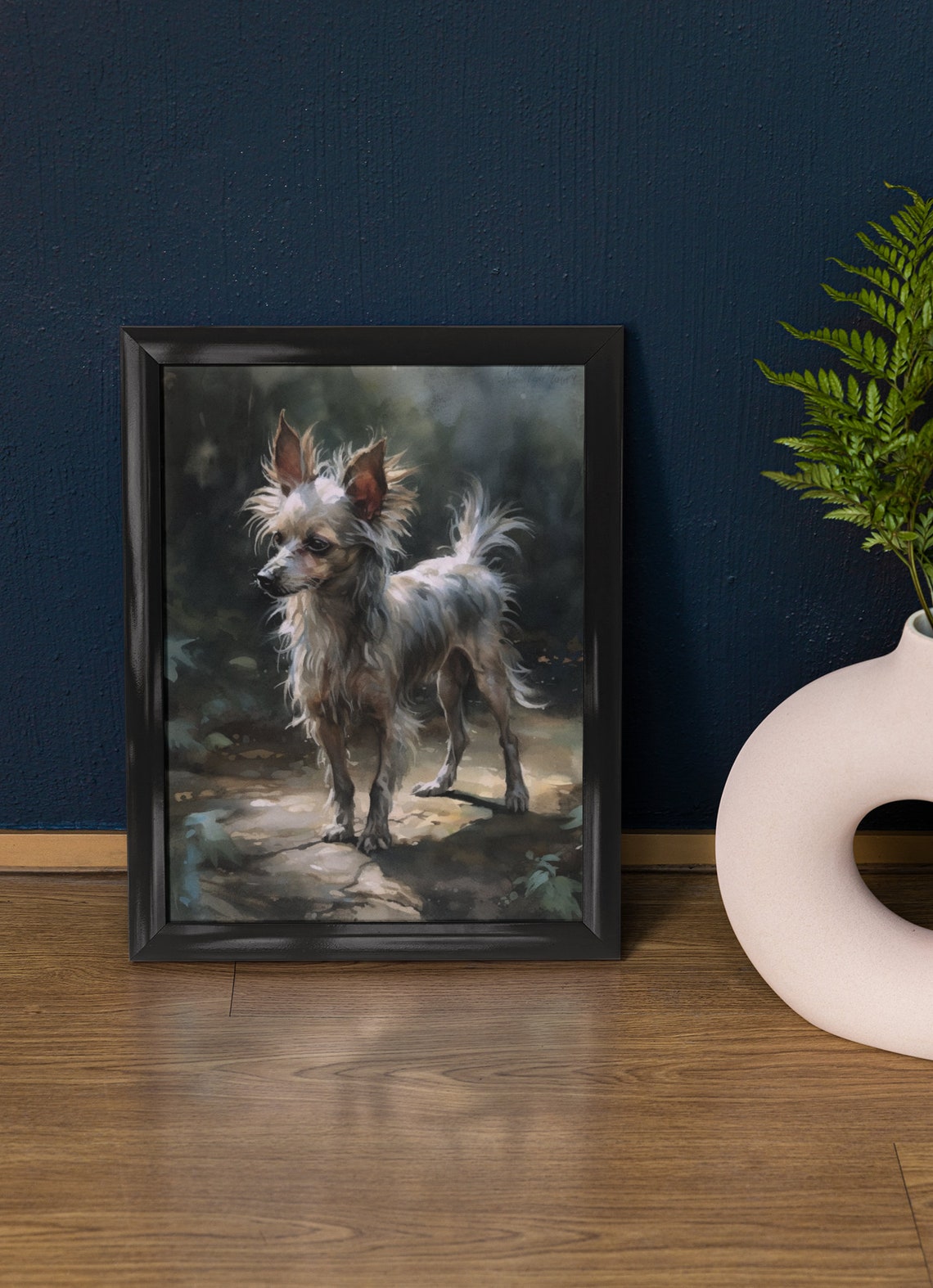 Chinese Crested Dog Standing In Dappled Light Watercolor Dog Poster