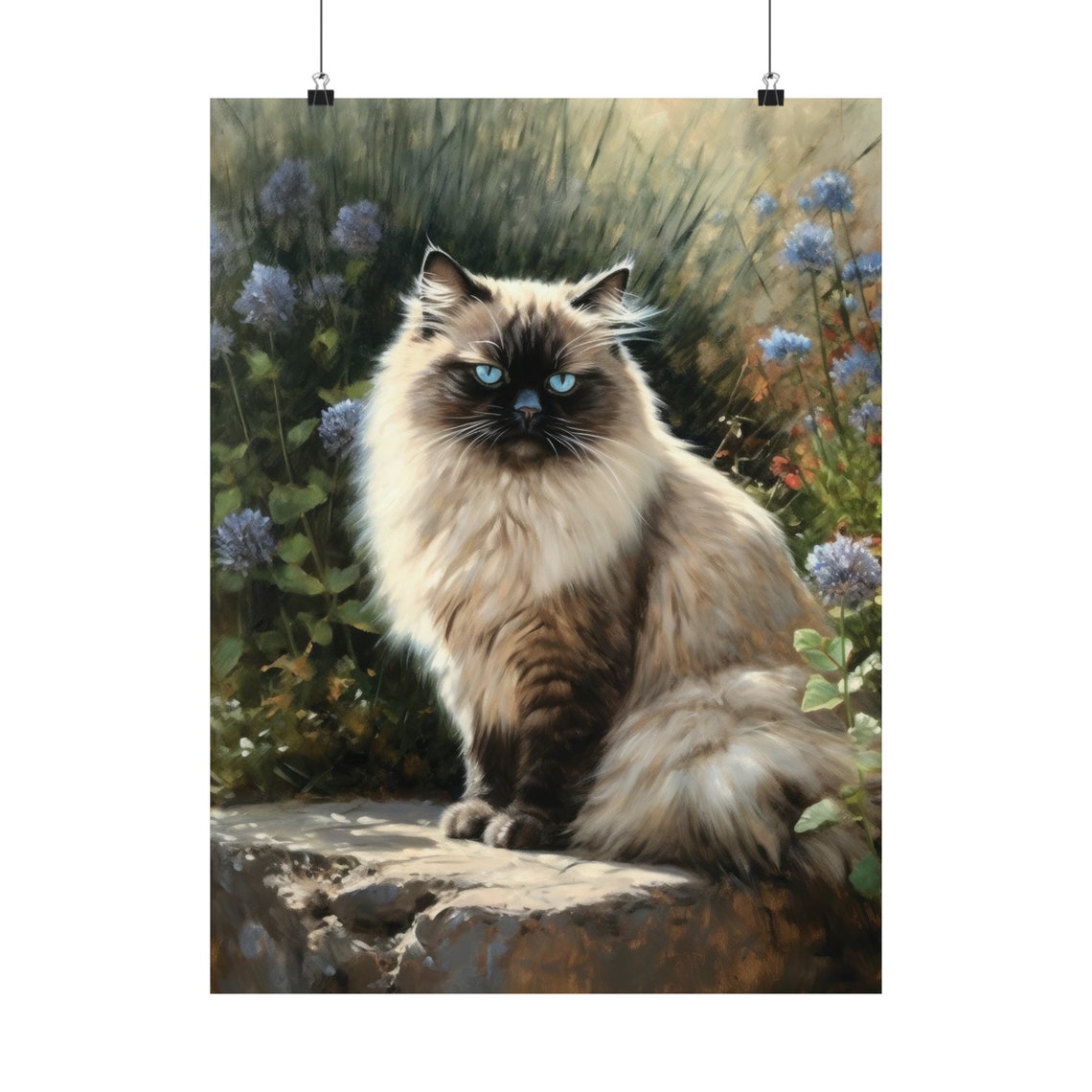 Himalayan Cat Sitting Blue Eyes Floral Garden Portrait Art Poster - Image 5