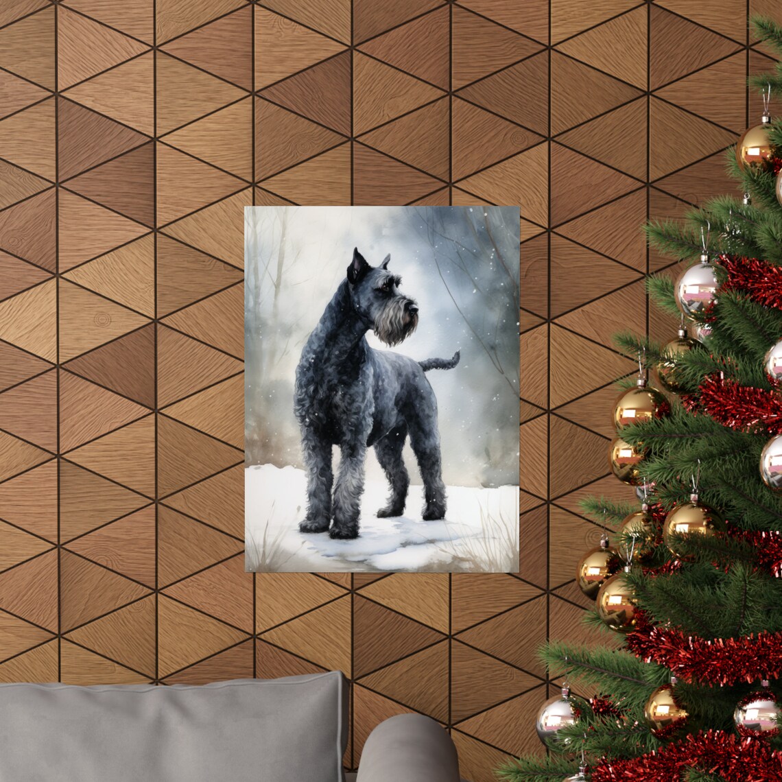Kerry Blue Terrier Watercolor Portrait Standing In Snowy Forest Poster - Image 3