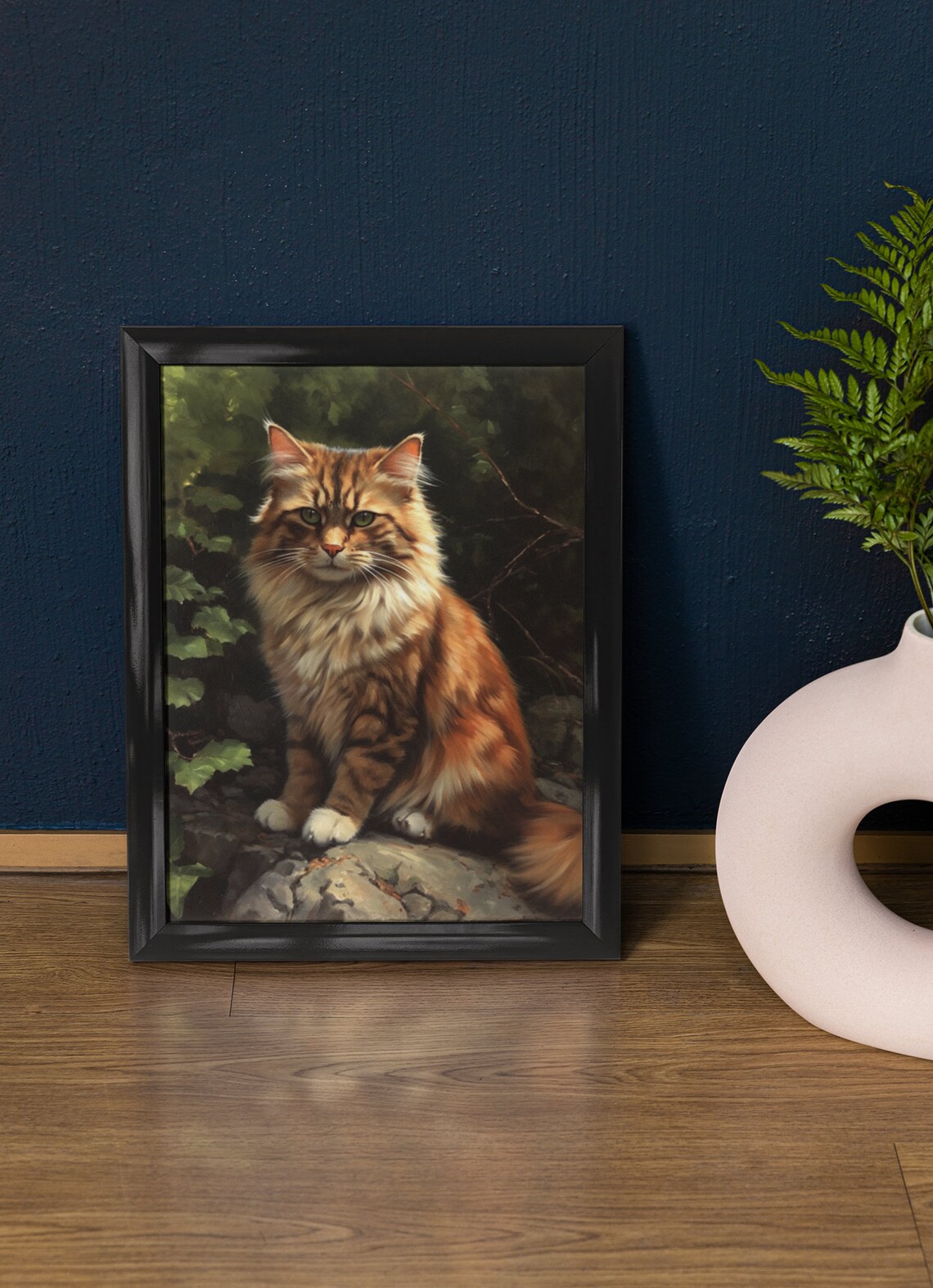 Ragamuffin Cat Ginger Long Haired Fluffy Feline Portrait Wall Art Print