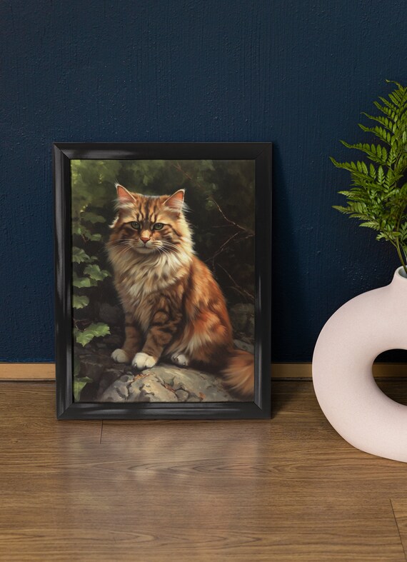 Ragamuffin Cat Ginger Long Haired Fluffy Feline Portrait Wall Art Print