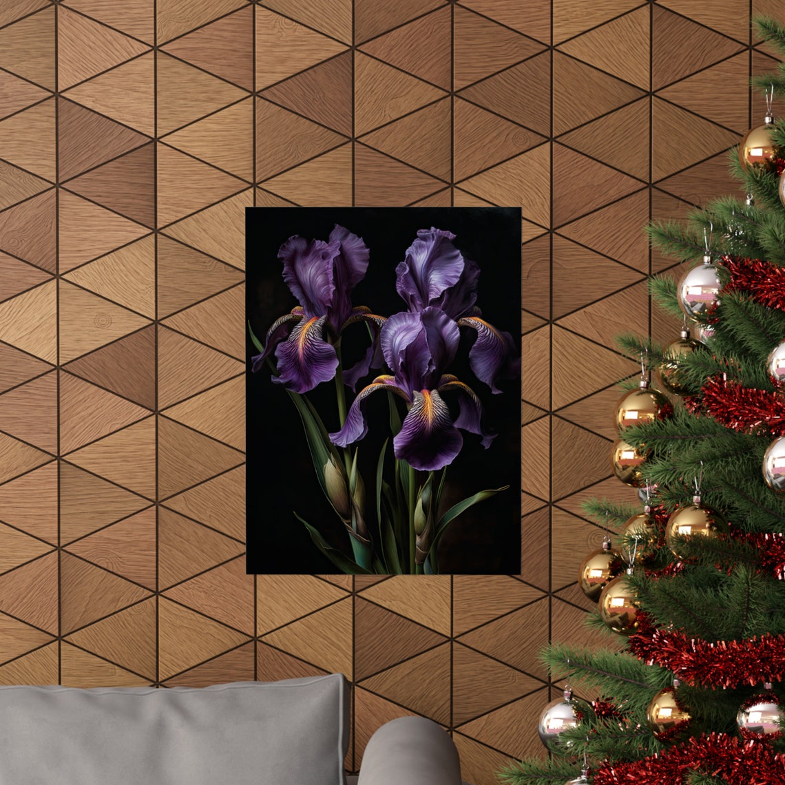 Purple Iris Violet Blooms Gold Beards Dark Dramatic Floral Poster - Image 3
