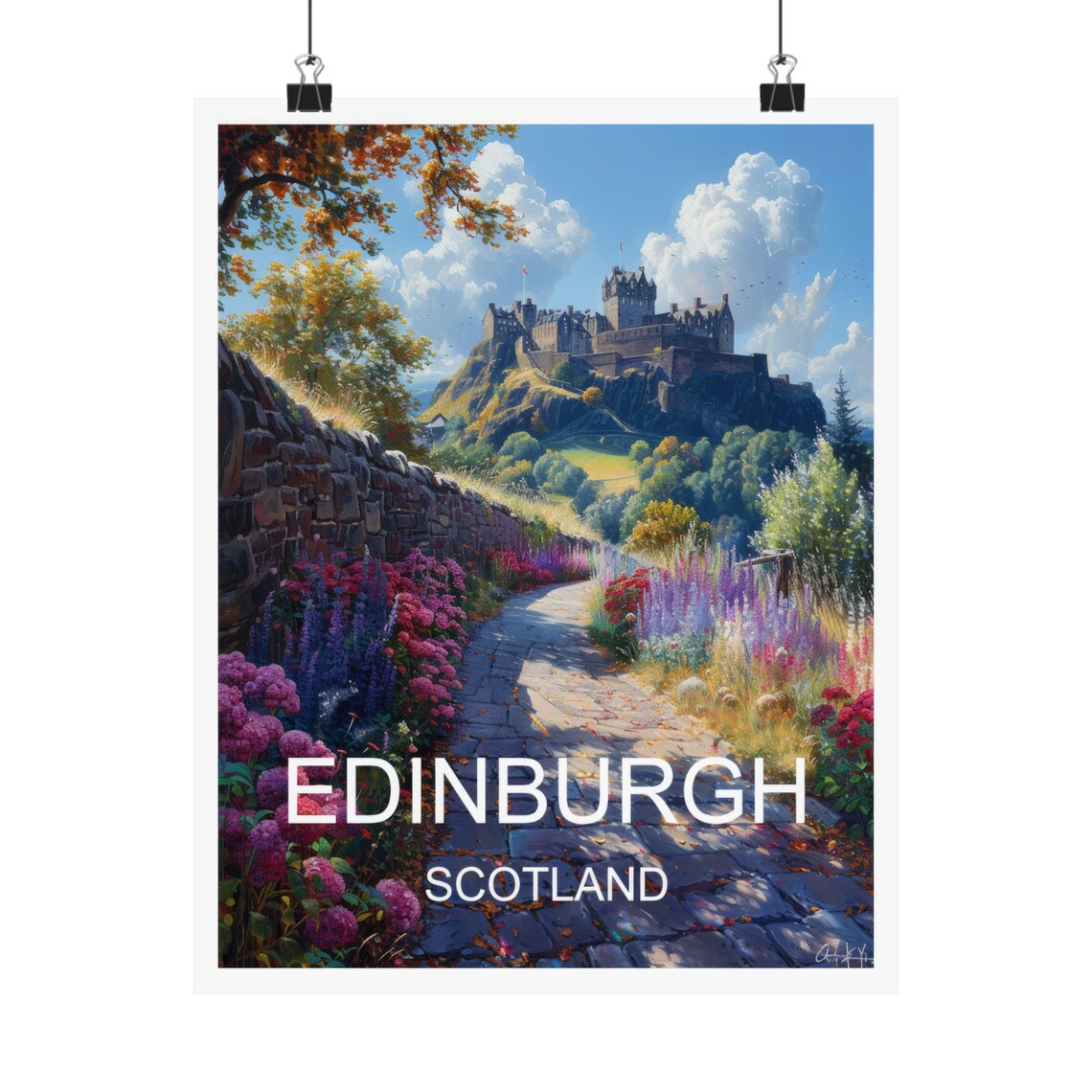 Edinburgh Scotland Castle Hill Flower Path Sunny Travel Poster - Image 4