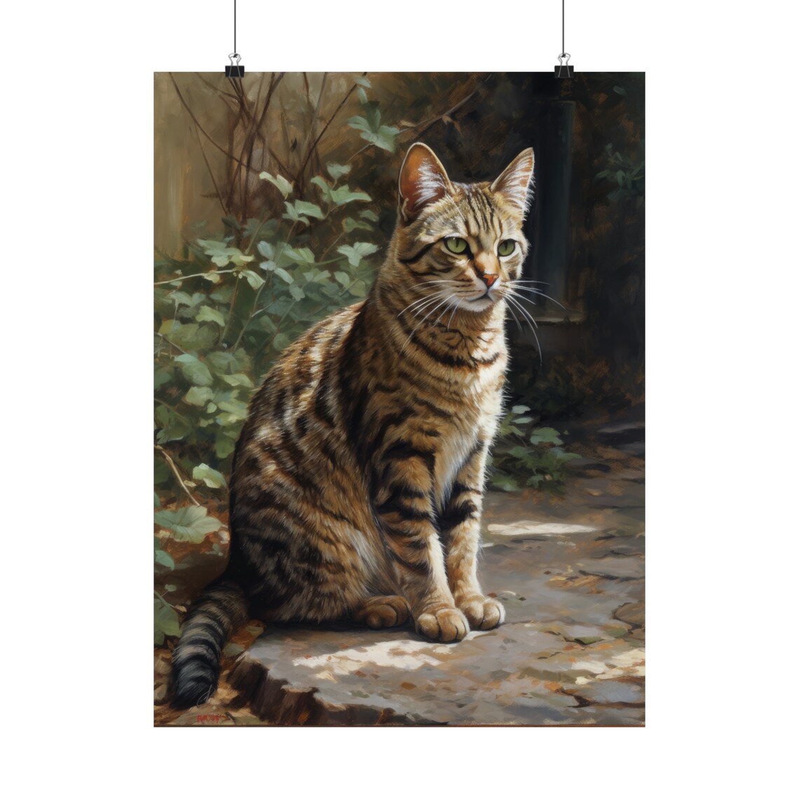 European Shorthair Cat Brown Tabby Sitting On Stone Patio Art Print - Image 5