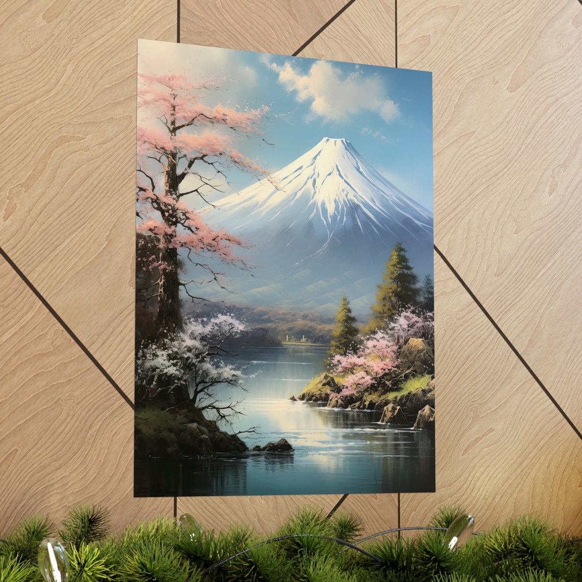 Mt Fuji Spring Cherry Blossoms Lake Mirror Reflection Travel Poster - Image 2