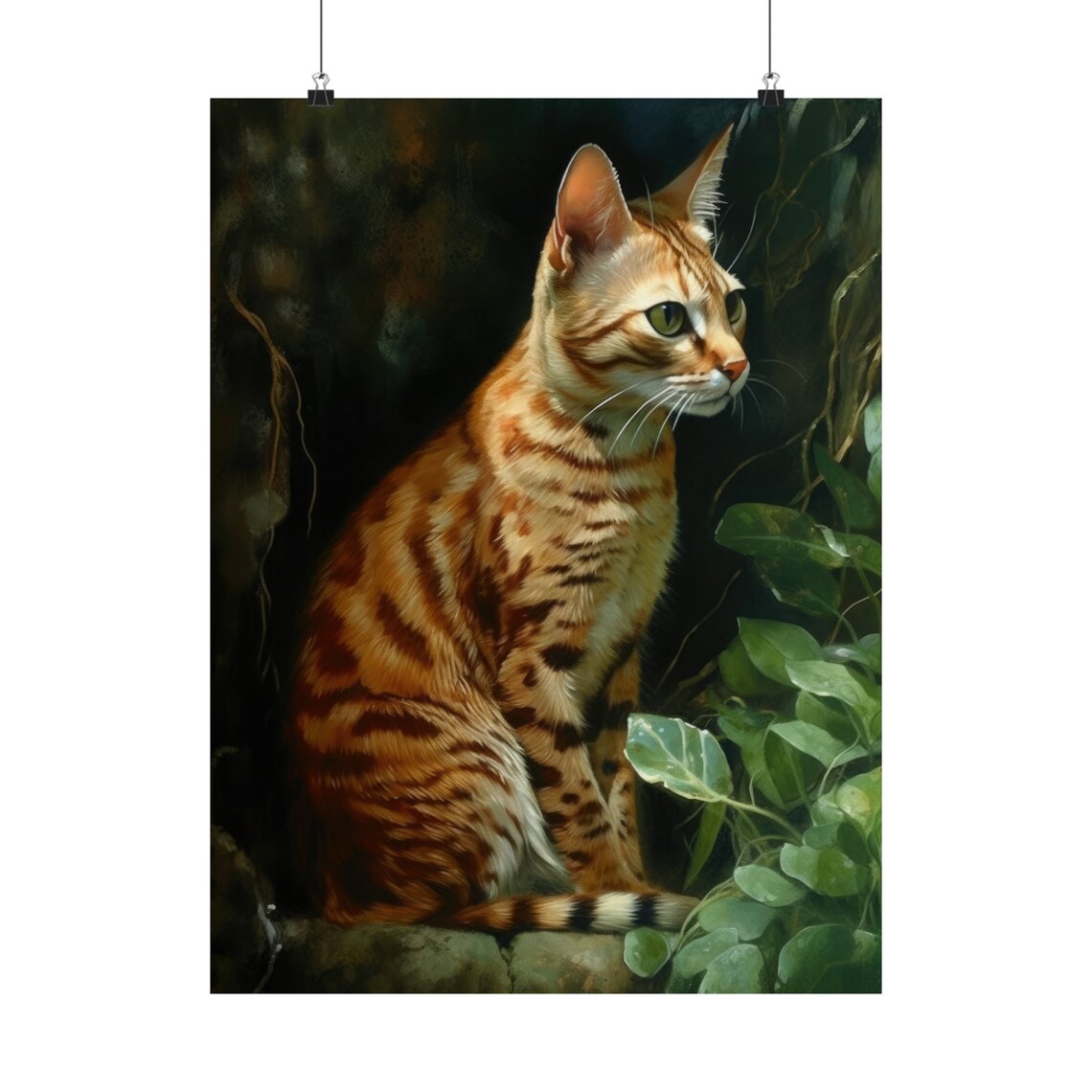 Ocicat Spotted Cat Green Eyes Jungle Portrait Animal Art Poster - Image 5