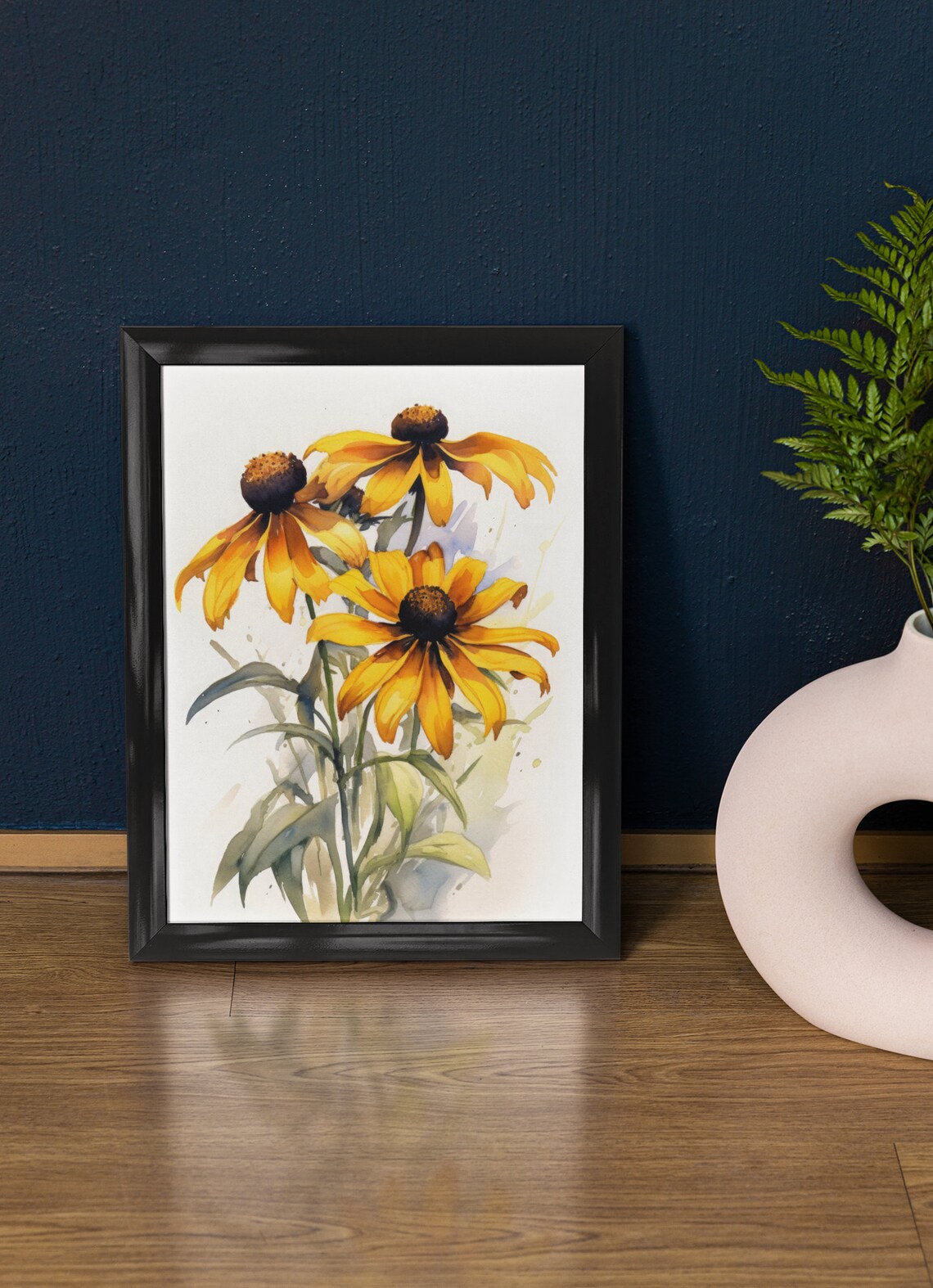 Black Eyed Susan Flowers Yellow Bloom Watercolor Botanical Art Print