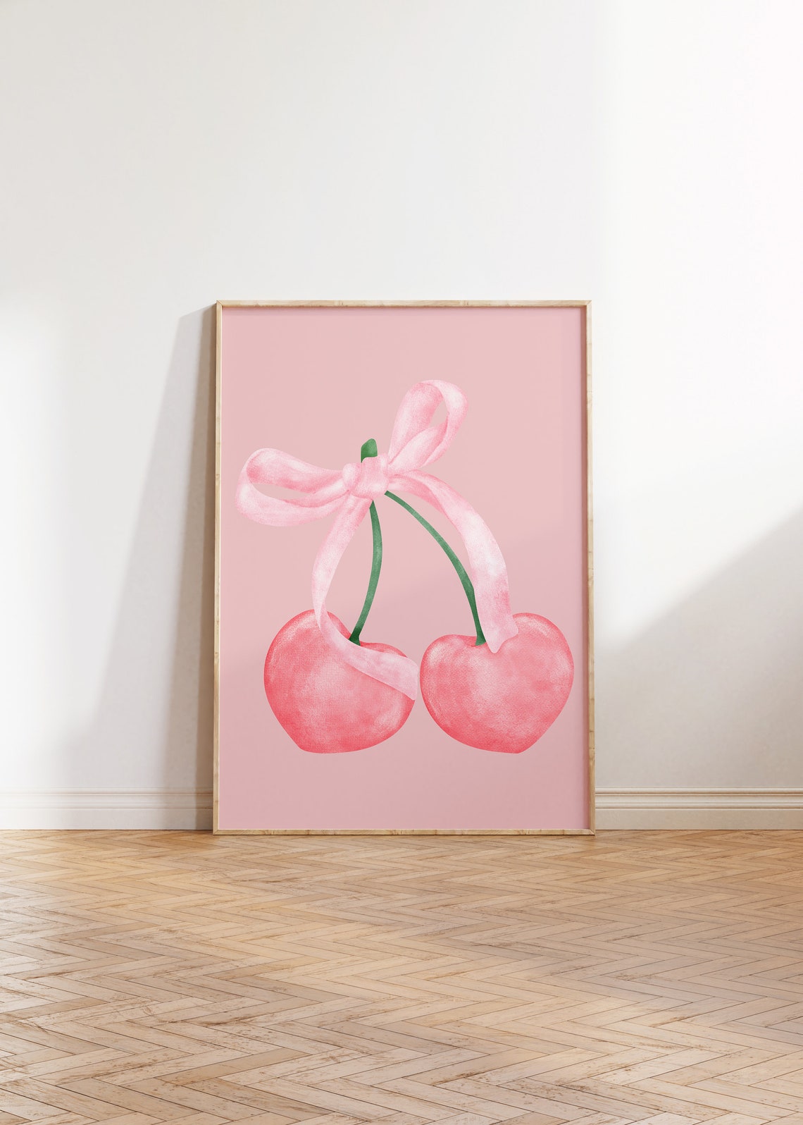 Blush Pink Cherry Bow Watercolor Art Print Coquette Wall Art Poster - Image 3