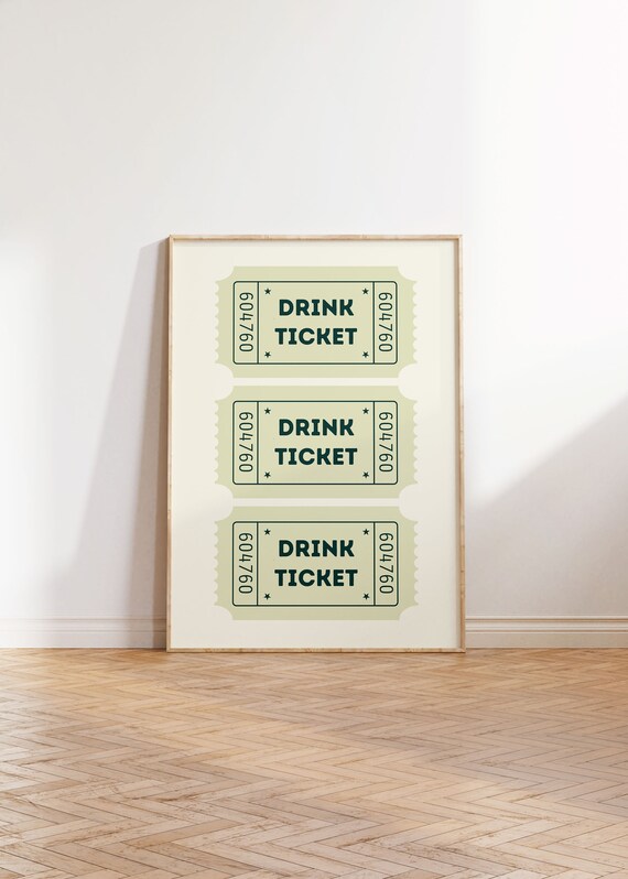 Retro Green Drink Ticket Trio Vintage Bar Cart Kitchen Poster