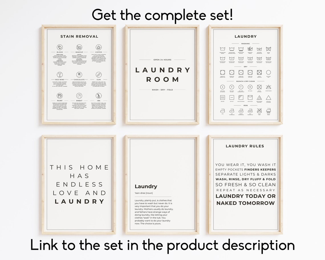Laundry Care Symbols Guide Chart Minimal Black White Utility Poster - Image 3