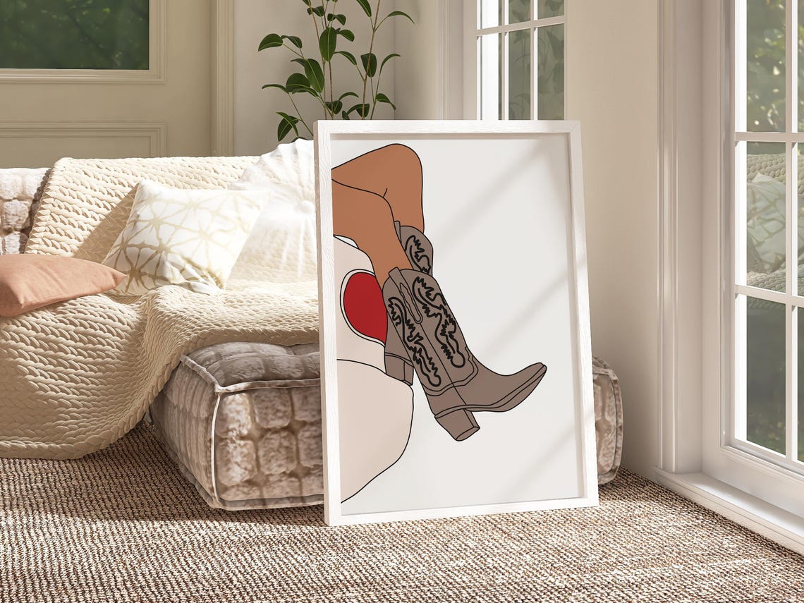 Cowgirl Boots Western Illustration Brown Tan Boho Rodeo Wall Poster - Image 3
