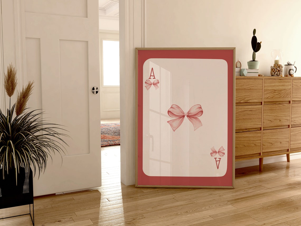 Ace Of Pink Bows Playing Card Red Border Chic Modern Art Poster