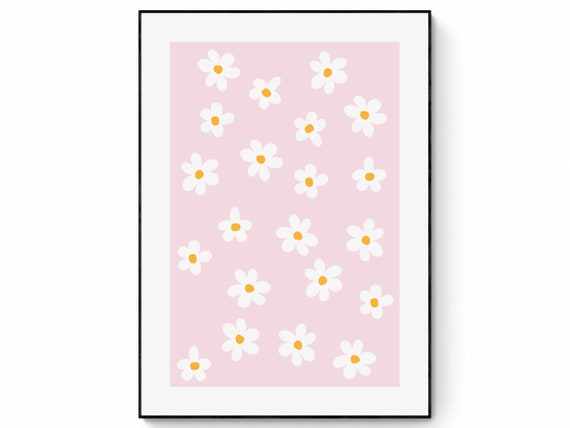 Pink Daisy Decor Floral Art Print, Nursery Decor