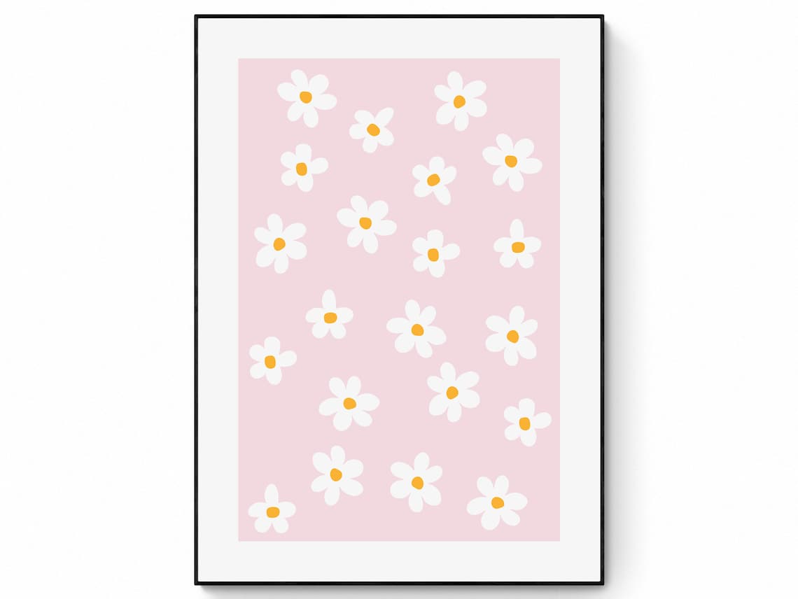 Pink Daisy Decor Floral Art Print, Nursery Decor