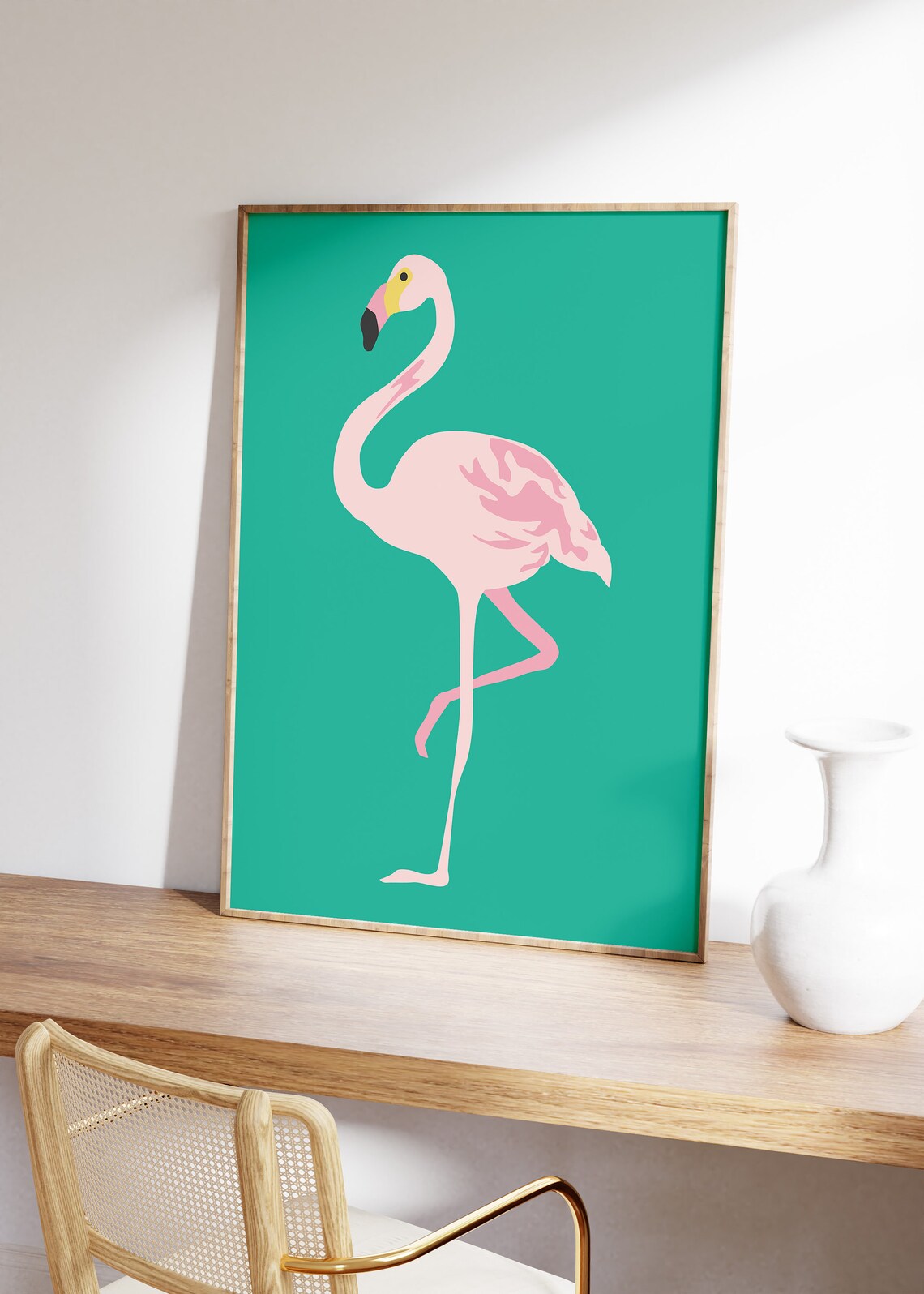 Green Flamingo Art Print, Modern Boho Bird Decor - Image 3