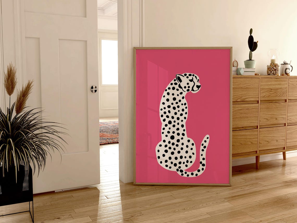 White Spotted Cheetah Hot Pink Bold Modern Safari Animal Poster - Image 2