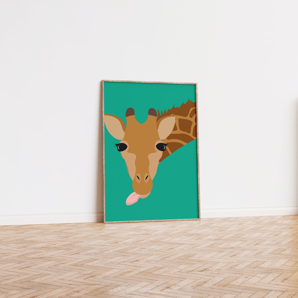 Cute Giraffe Head Green Background Playful Minimal Animal Poster - Image 3