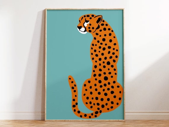 Cheetah Print Boho Animal Art Print, Light Blue