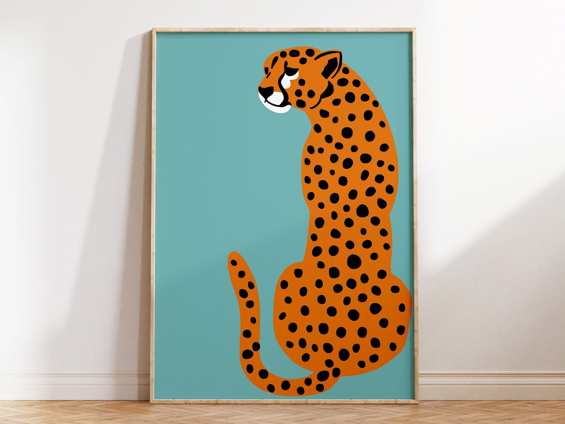 Cheetah Print Boho Animal Art Print, Light Blue