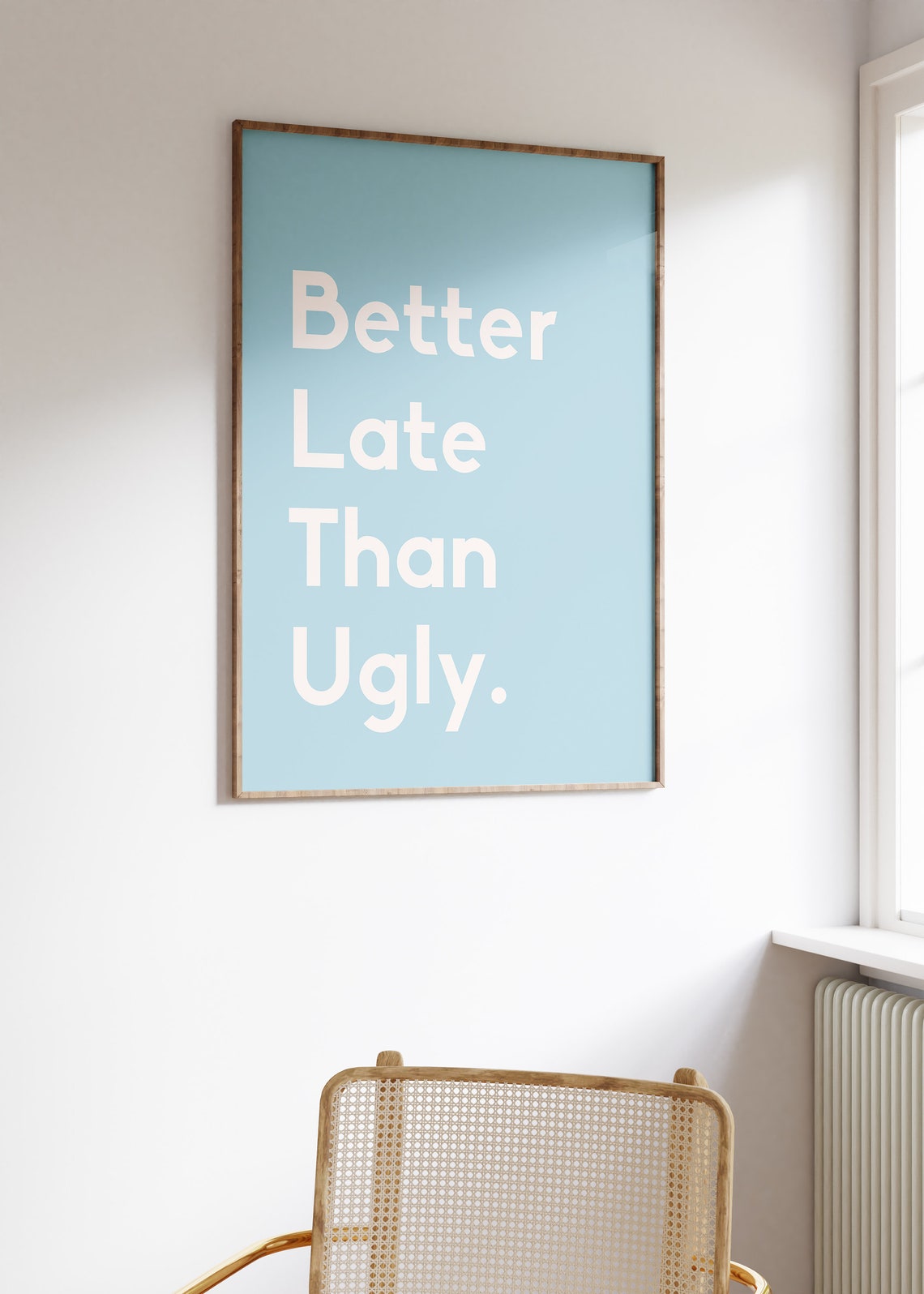 Better Late Than Ugly Funny Quote Sage Green Typography Print - Image 3