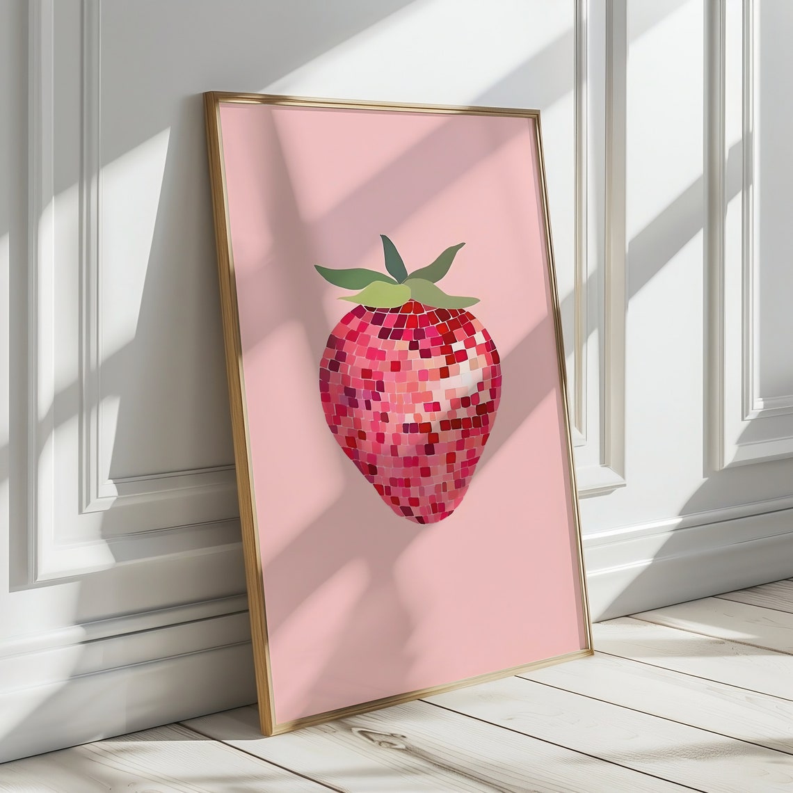 Strawberry Mosaic Tile Pink Retro Fruit Kitchen Decor Art Poster - Image 2