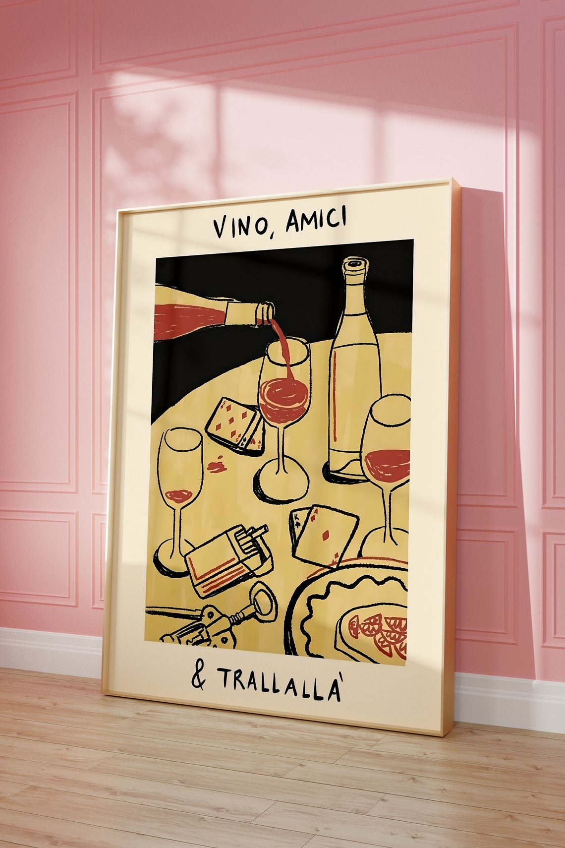 Vino Amici Trallalla Italian Wine Party Retro Kitchen Art Poster - Image 3