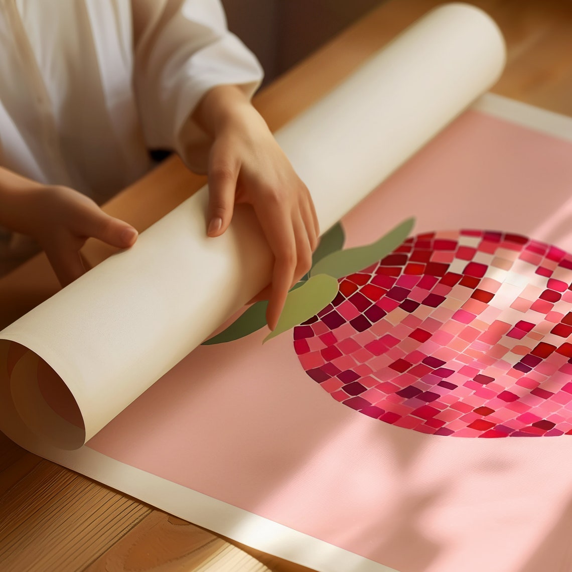 Strawberry Mosaic Tile Pink Retro Fruit Kitchen Decor Art Poster - Image 4