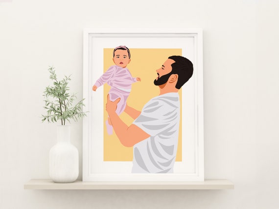Faceless Father Lifting Baby Girl Sunny Yellow Background Art Poster