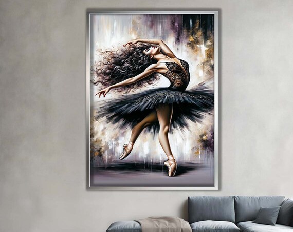 Dramatic Black Tutu Ballerina Leap Monochrome Dance Art Poster