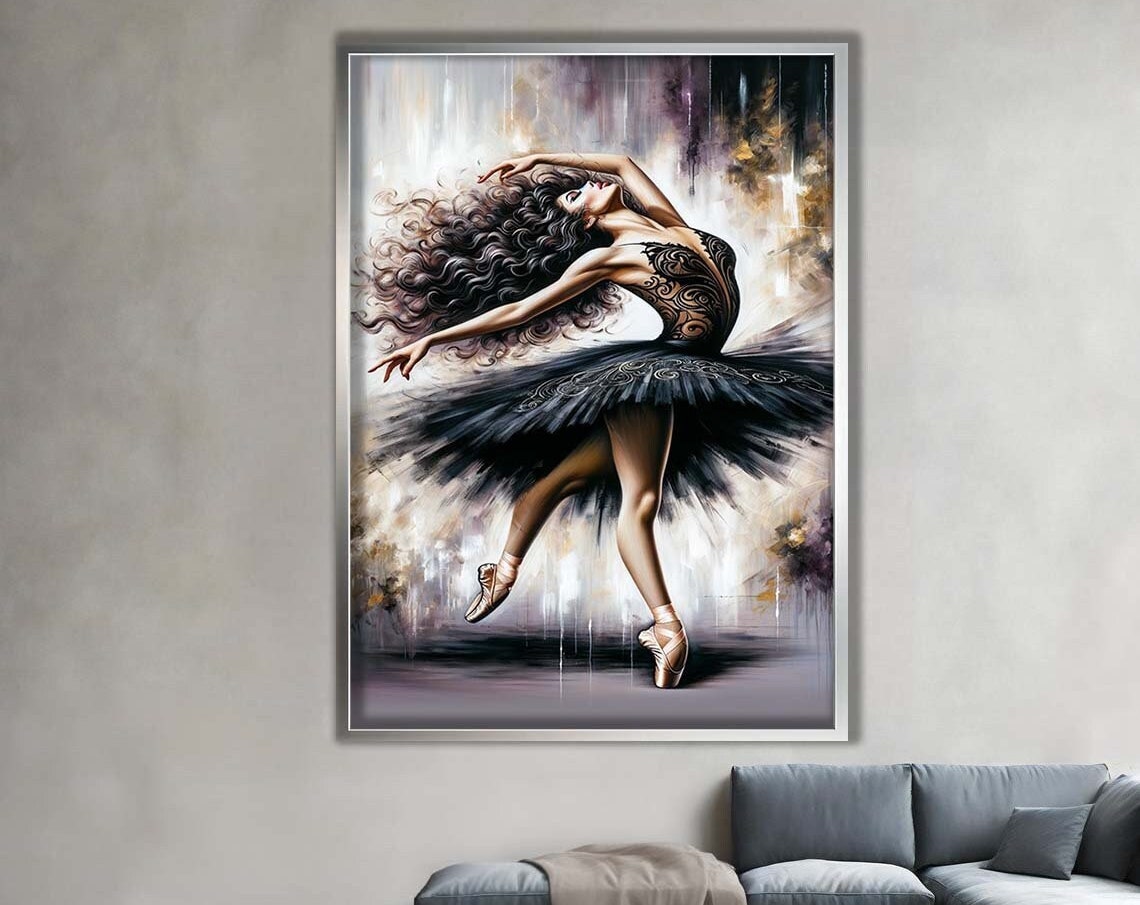 Dramatic Black Tutu Ballerina Leap Monochrome Dance Art Poster