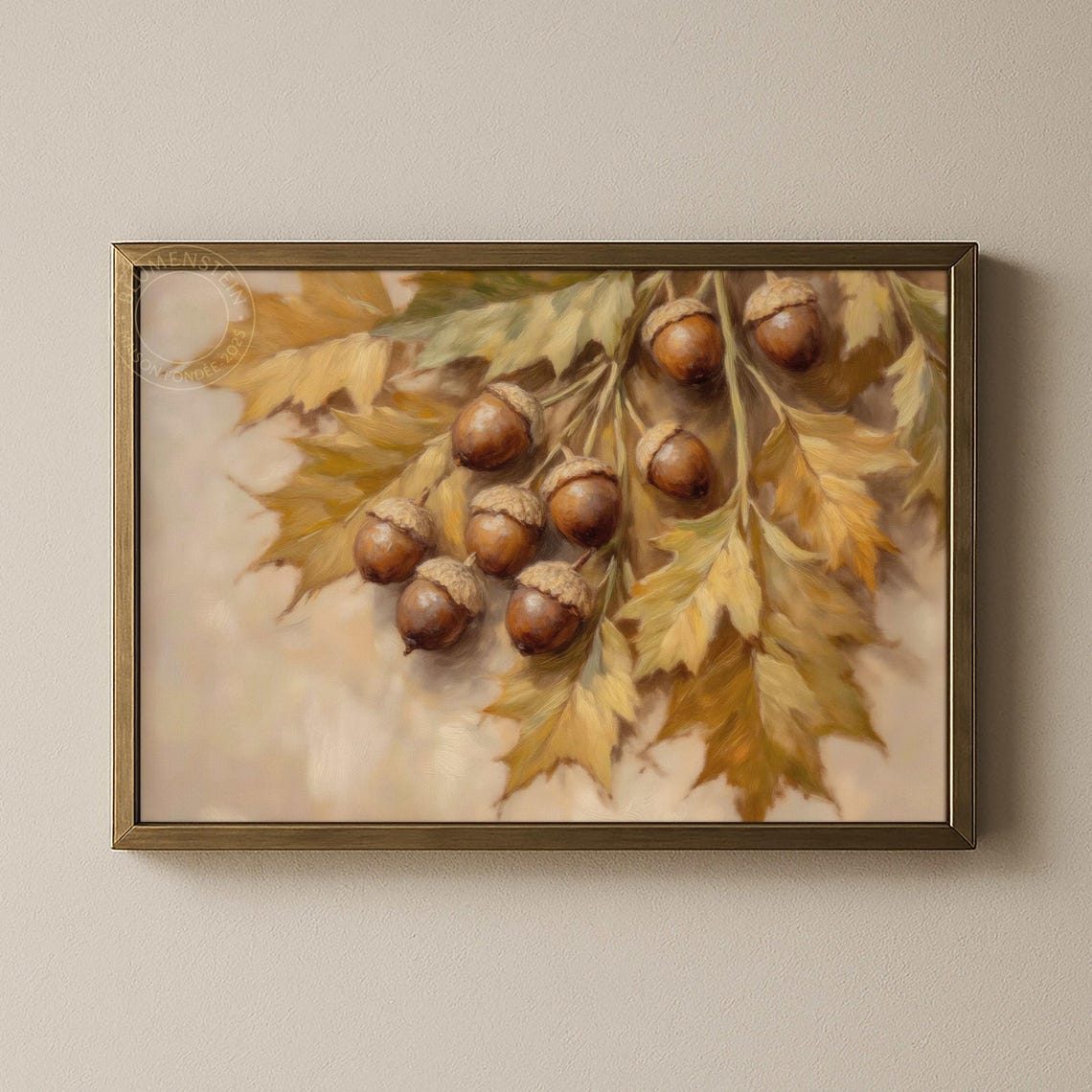 Autumn Acorns Gold Oak Leaves Russet Fall Botanical Wall Poster