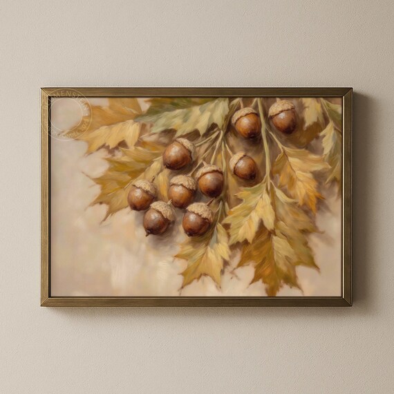 Autumn Acorns Gold Oak Leaves Russet Fall Botanical Wall Poster