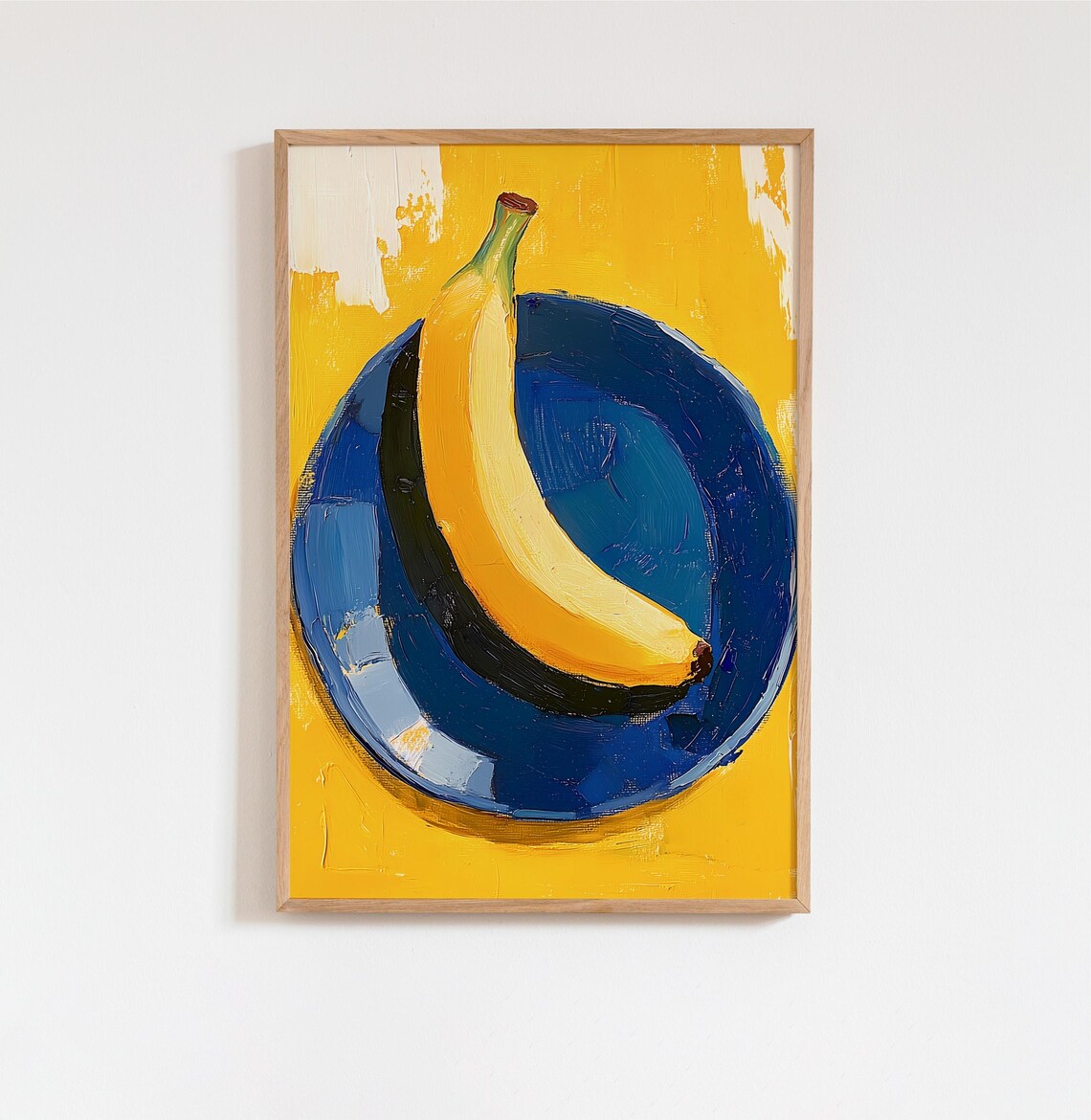 Yellow Banana on Blue Plate Acrylic Dopamine Kitchen Food Poster