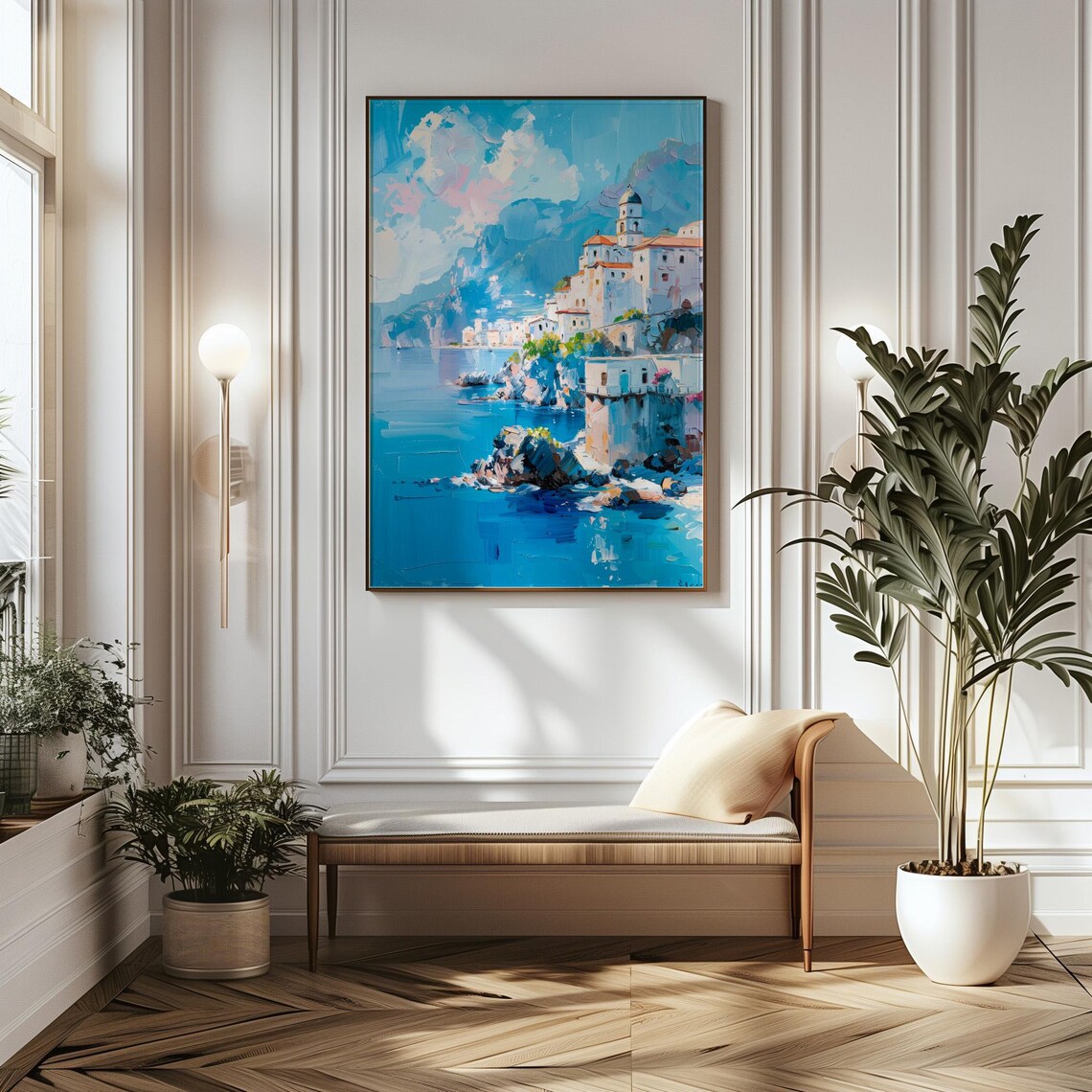 Amalfi Coast Cliffside Village on Blue Sea Italy Travel Poster