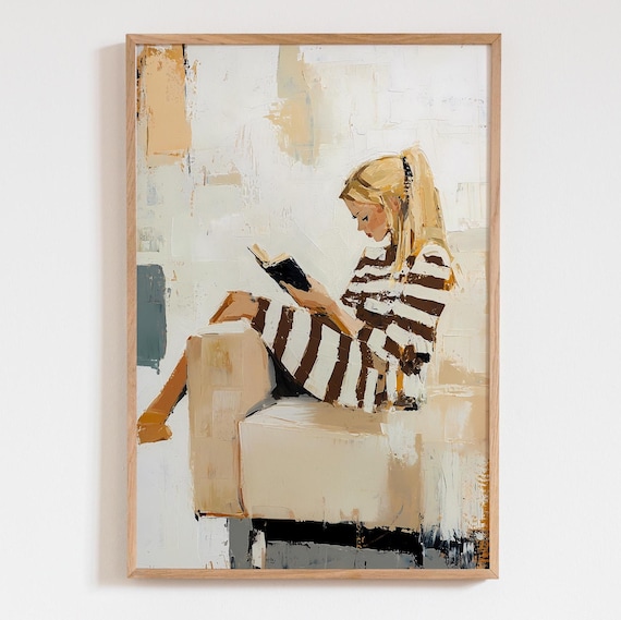 Neutral Beige Acrylic Blond Woman Art Print Large Modern Abstract Poster Muted People Wall Decor