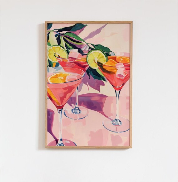 Pink Cosmopolitan Cocktail Glasses Citrus Retro Bar Art Poster