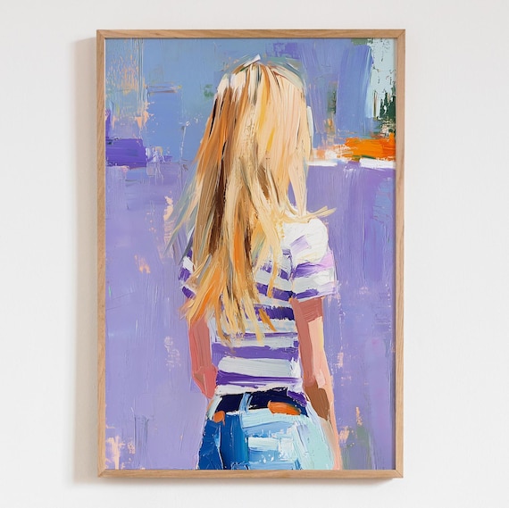 Lilac Stripes Abstract Blond Woman Print Purple Modern Art Poster Acrylic Wall Decor For Living Room