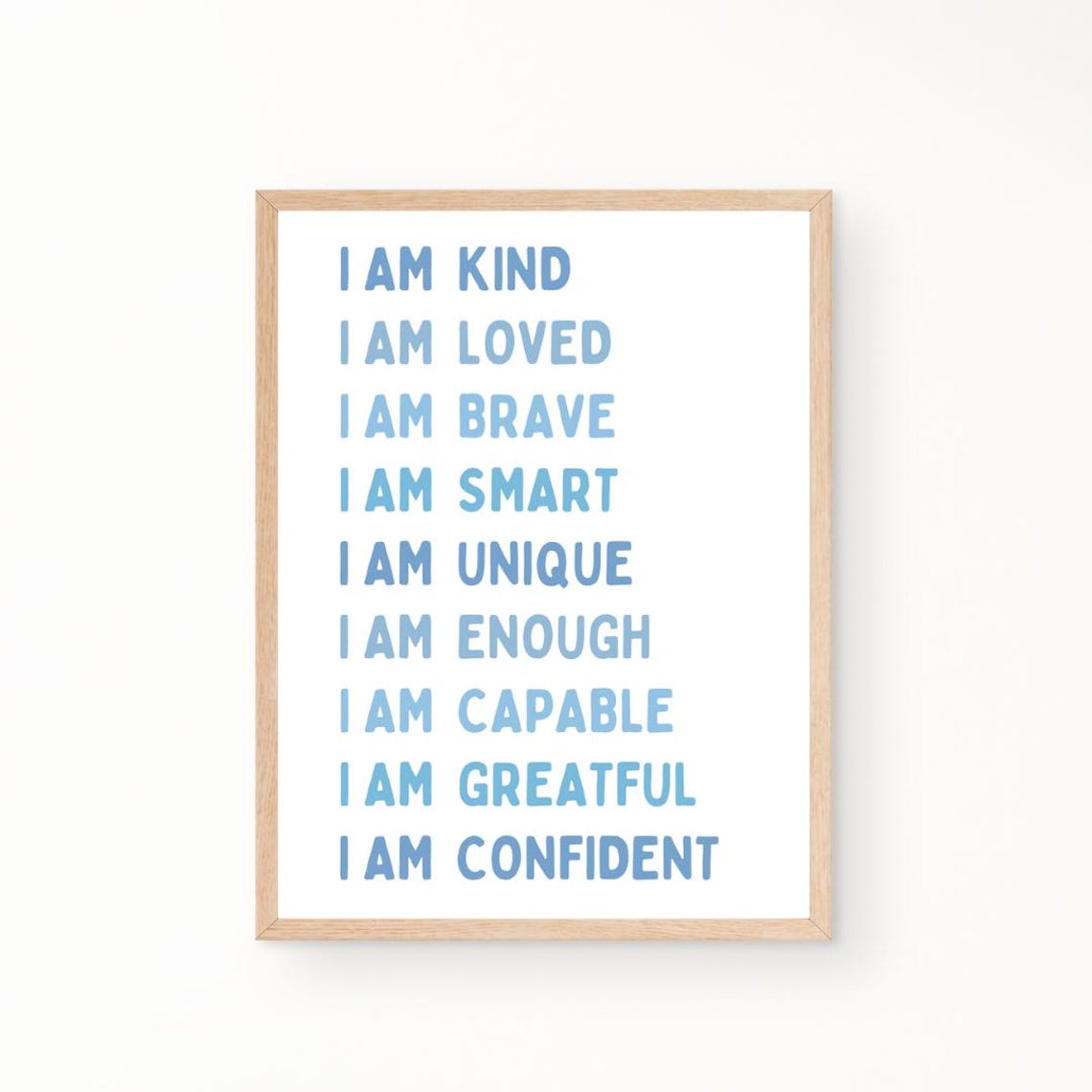 Blue I Am Affirmations Poster For Kids Playroom And Classroom Decor