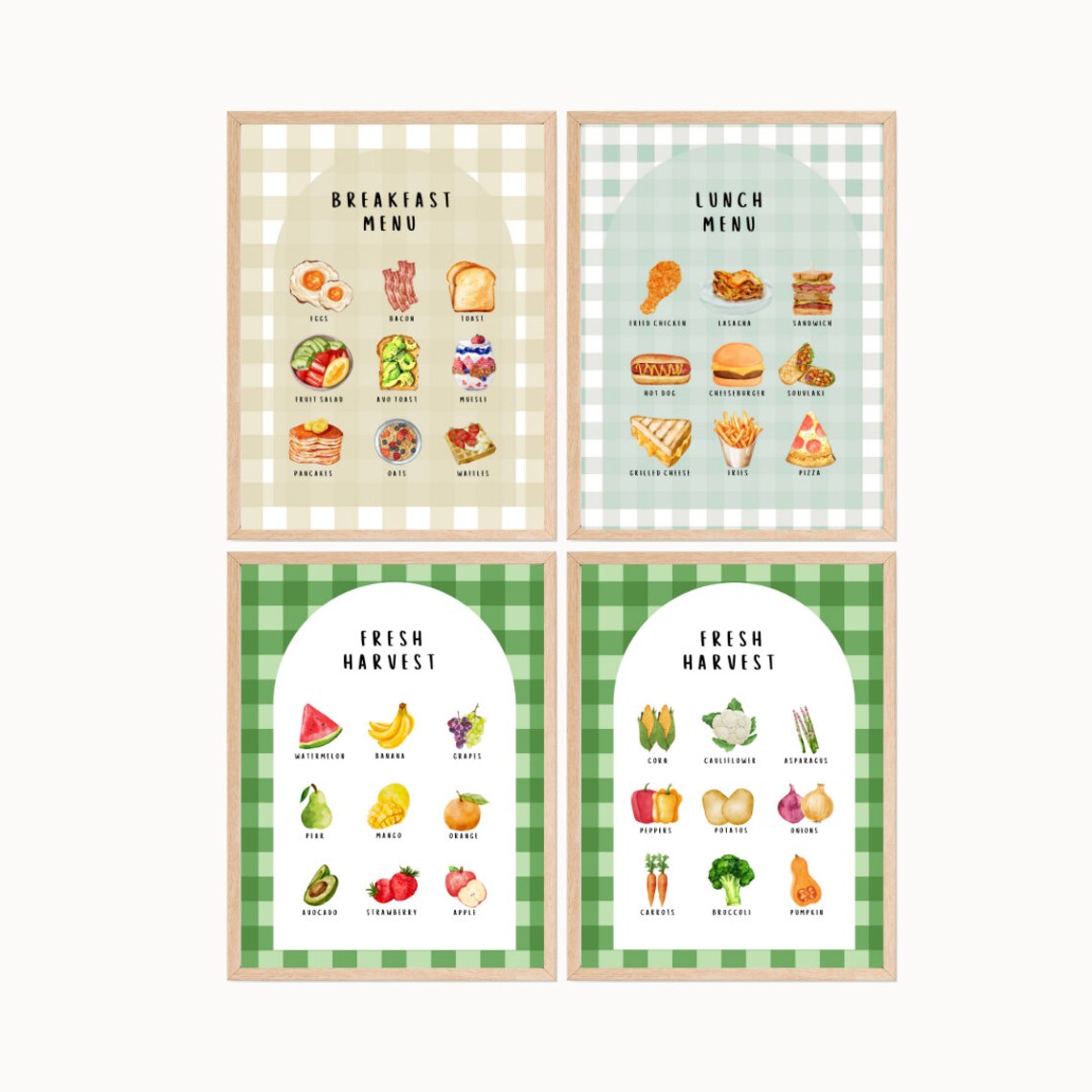 Kids Meal Menu Poster Set of Four for Play Kitchen Pretend Play