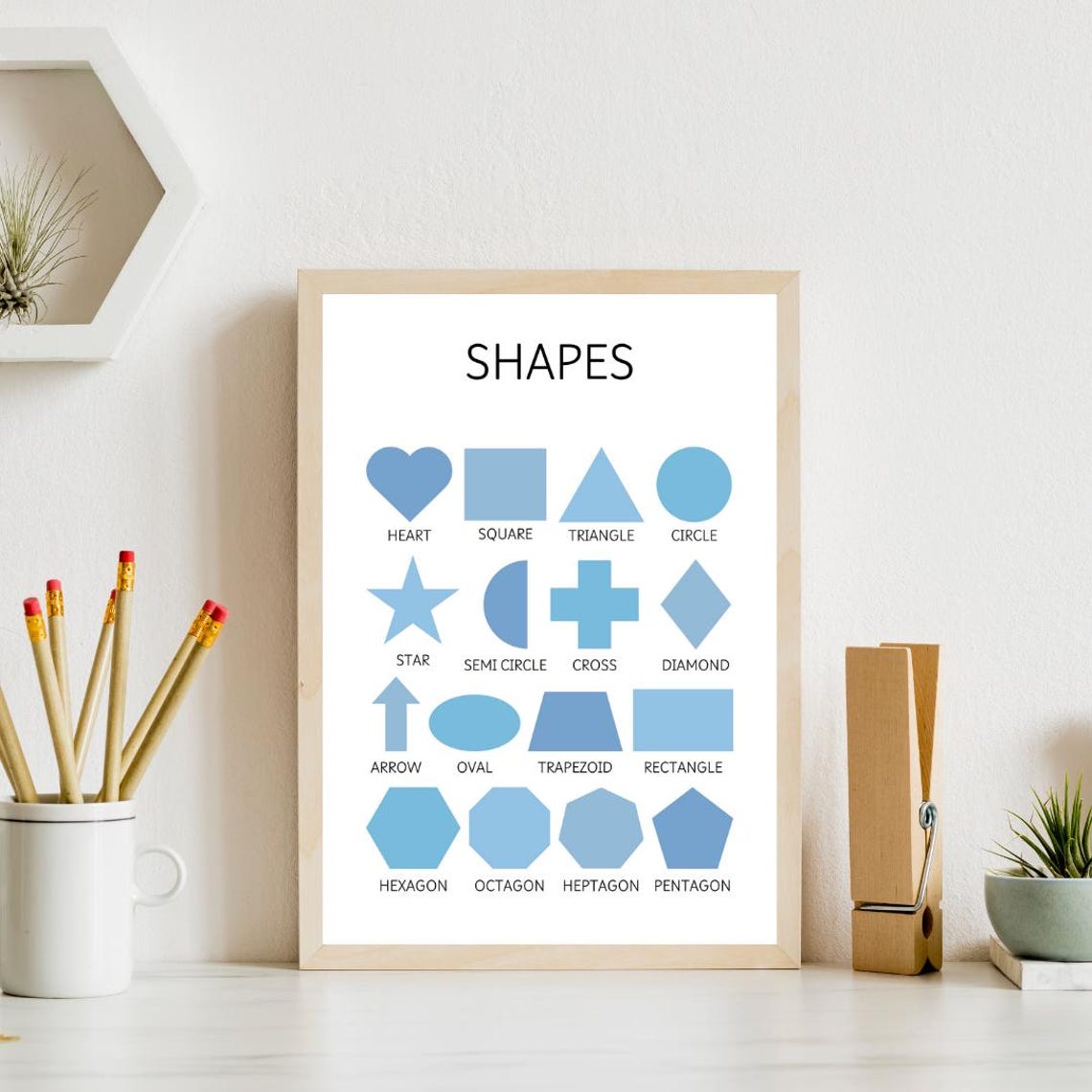 Blue Shapes Learning Poster for Kids Playroom and Classroom Decor - Image 4