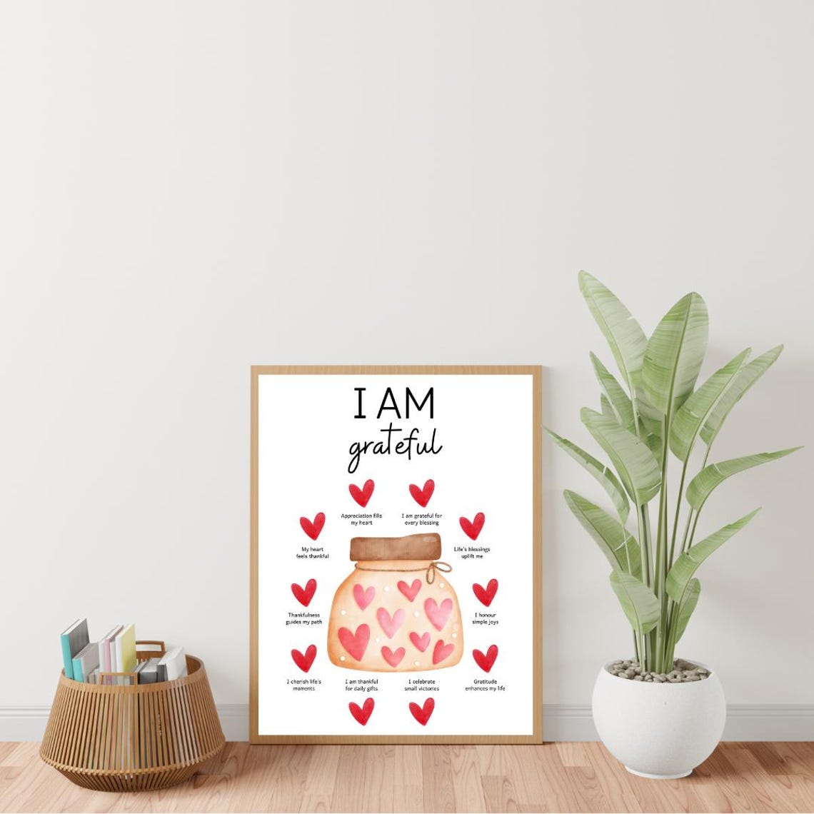 I Am Grateful Watercolor Gratitude Jar Heart Affirmations Poster - Image 4