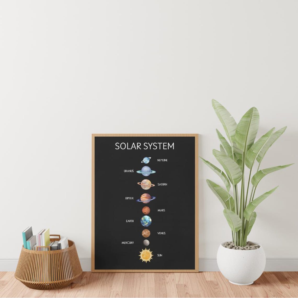 Solar System Planets Watercolor Chart Black Kids Room Poster - Image 4