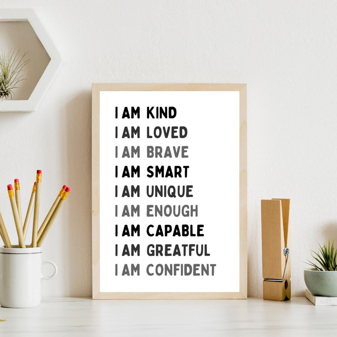 Kids I Am Affirmations Poster Black and White for Playroom Decor - Image 4