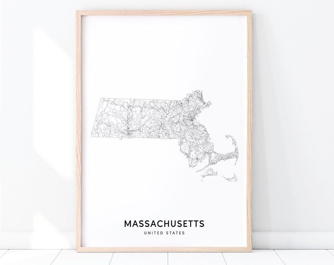 Massachusetts Map Print, Modern Office Decor Poster