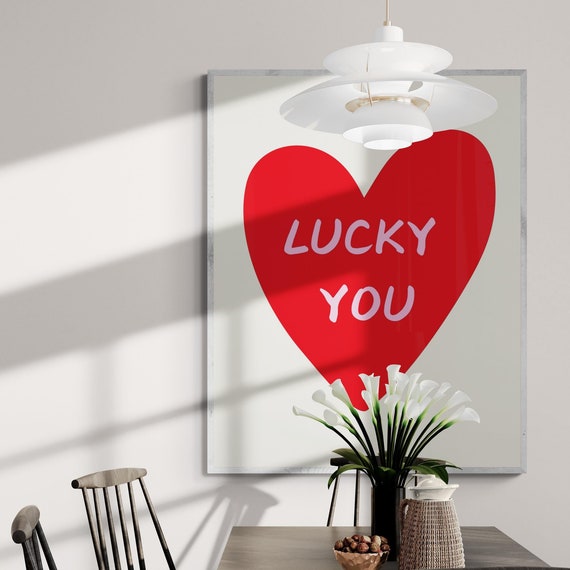 Lucky You Love Heart Art Print Downloadble Bright And Retro Art Cute Bedroom Decor Trendy Colourful Print Apartment Decor