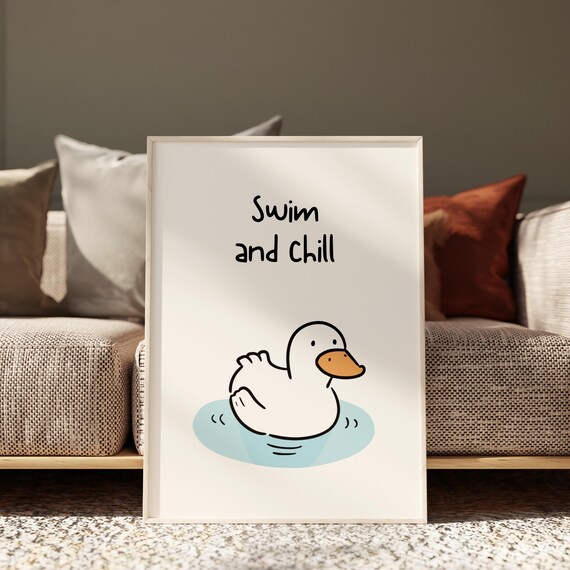 Swim And Chill Minimalist Duck Doodle Kids Room Nursery Print