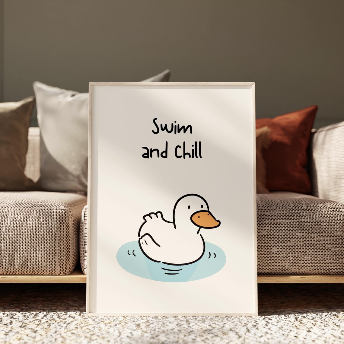 Swim And Chill Minimalist Duck Doodle Kids Room Nursery Print