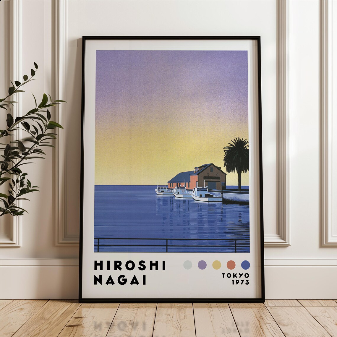 Hiroshi Nagai Tokyo 1975 Poster Sunset Harbor Boats Vaporwave Decor