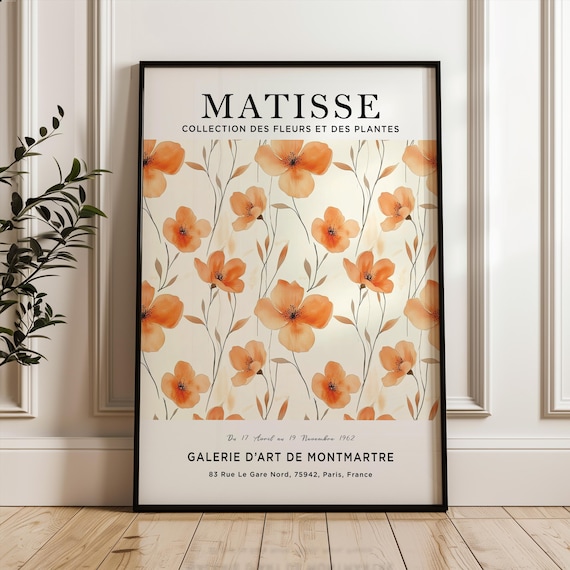 Matisse Orange Floral Botanical Exhibition Poster for Warm Interiors