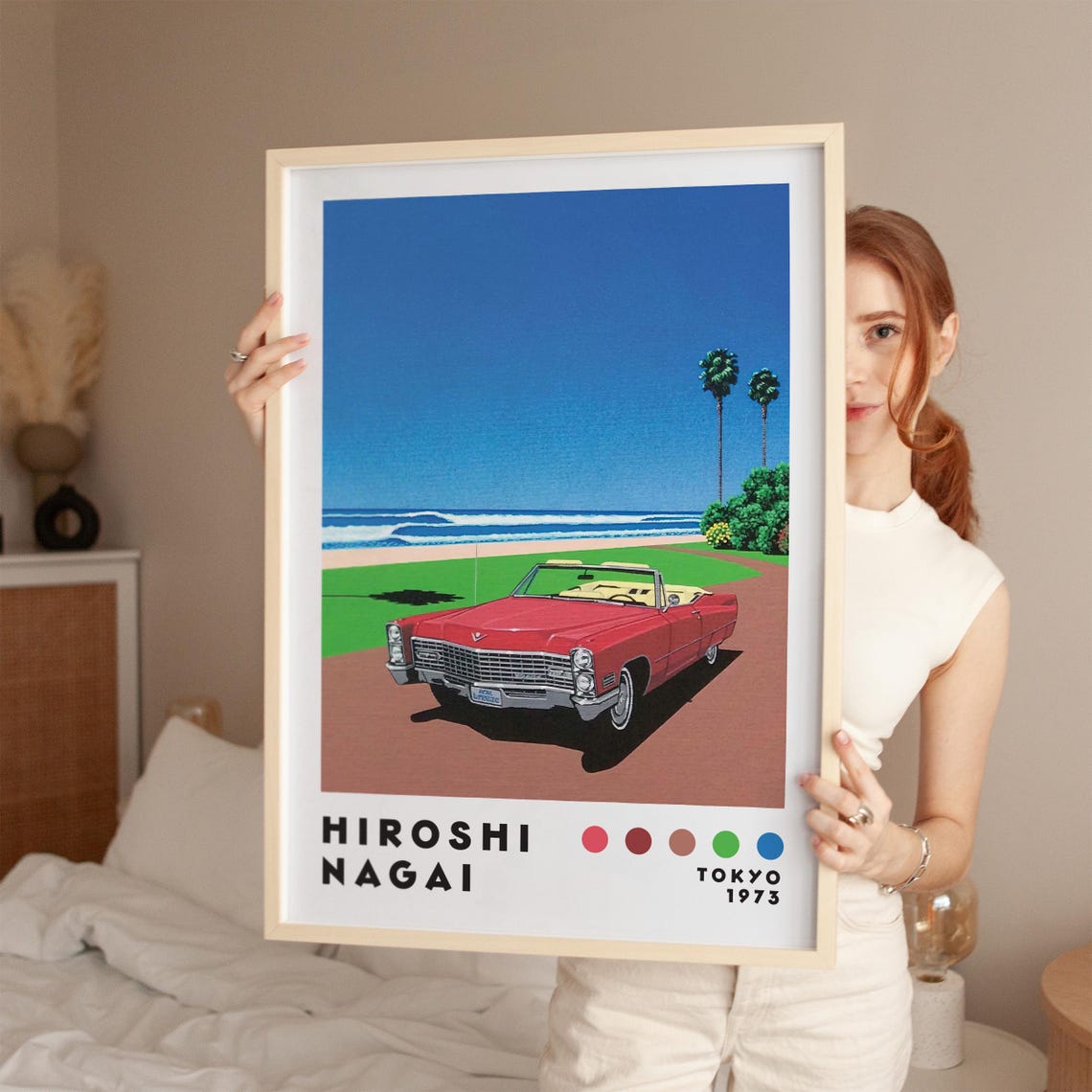 Hiroshi Nagai Red Convertible Beach City Pop Retro Japanese Poster